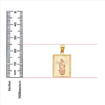 14K Two Tone Rose Yellow Gold Religious Guadalupe Pendant - 25 mm X 21 mm