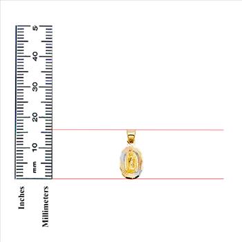 14K Tri Color Gold Diamond Cut Our Lady of Guadalupe Stamp Charm Pendant with 1.5mm Valentino Chain Necklace - 16