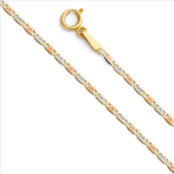 14K Tri Color Gold Diamond Cut Our Lady of Guadalupe Stamp Charm Pendant with 1.5mm Valentino Chain Necklace - 16