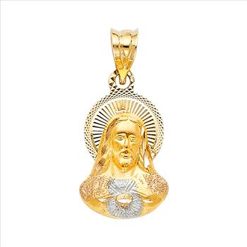 14K Tri Color Diamond Cut Jesus Stamp Religious Pendant