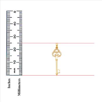14K Yellow Gold Key Cubic Zirconia Pendant - 25 mm x 12 mm