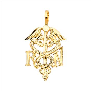 14K Yellow Gold Symbol of Medical SERVICE Pendant - 20 mm X 13 mm