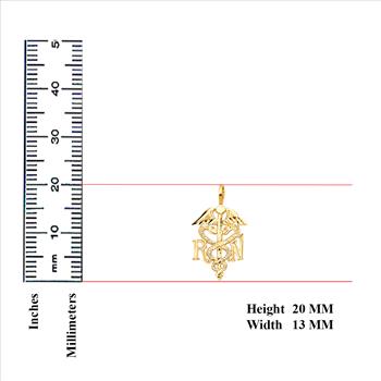 14K Yellow Gold Symbol of Medical SERVICE Pendant - 20 mm X 13 mm