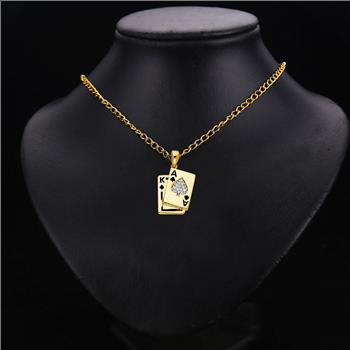 14K Yellow Gold Cubic zirconia Spade A & K Card Pendant - 15 mm X 13 mm