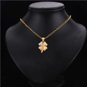 14K Tri Color Yellow Rose White Gold Heart Clover Pendant - 18 mm x 14 mm
