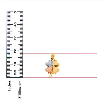 14K Tri Color Yellow Rose White Gold Heart Clover Pendant - 18 mm x 14 mm