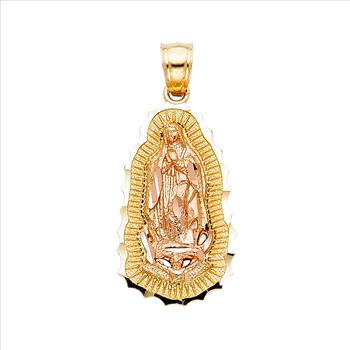 14K Two Tone Rose Yellow Gold Religious Guadalupe Pendant - 16 mm X 09 mm