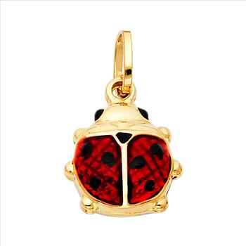 14K Yellow Gold Lady Bug Enamel Pendant - 16 mm X 15 mm