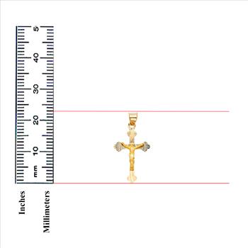 14K Yellow Gold Religious Religious Crucifix Stamp Pendant - 23 mm X 16 mm