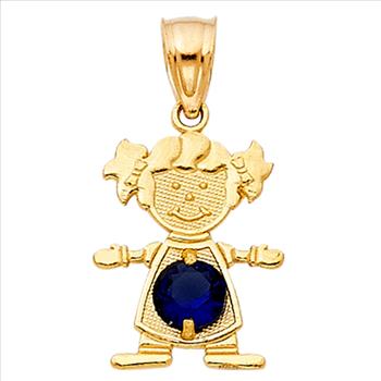 14K Yellow Gold Birthstone Cubic zirconia Girl Pendant - September