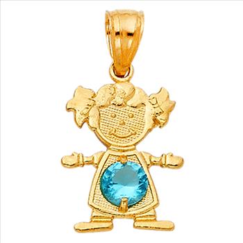 14K Yellow Gold Birthstone Cubic zirconia Girl Pendant - December