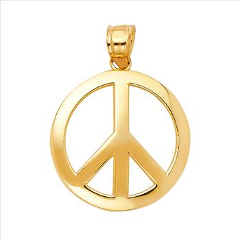 14K Yellow Gold Peace Sign Pendant - 20 mm 20 mm