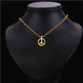 14K Yellow Gold Peace Sign Pendant - 20 mm 20 mm