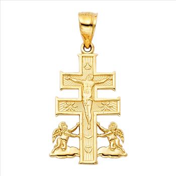 14K Yellow Gold Jesus Crucifix Cross with Angel Religious Pendant - 28 mm X 15 mm