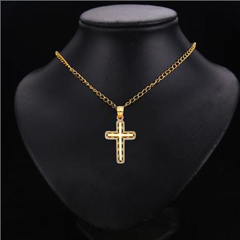 14K Two Tone, Yellow White Gold Cross Religious Pendant - 21mm X 15mm