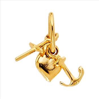 14K Yellow Gold Faith, Hope, and Charity Lucky Charm Pendant with 0.9mm Singapore Chain - 16''