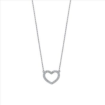 14K White Gold Pave Cubic zirconia  Open Necklace - 17+1