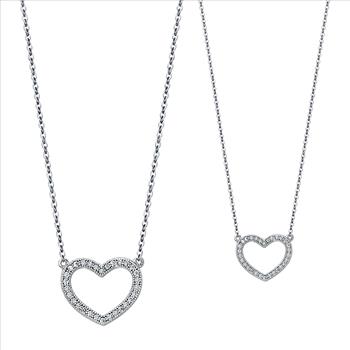 14K White Gold Pave Cubic zirconia  Open Necklace - 17+1