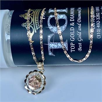 14K Tri Color Gold Mi Bautizo Oval Pendant With 1.5mm Valentono Chain - 18 inch