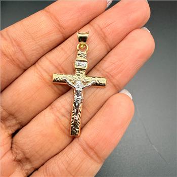14K Two Tone Gold Mashed Crucufix Pendant