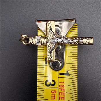 14K Two Tone Gold Mashed Crucufix Pendant