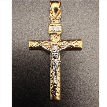 14K Two Tone Gold Mashed Crucufix Pendant