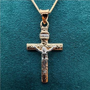14K Two Tone Gold Mashed Crucufix Pendant