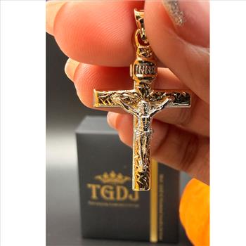 14K Two Tone Gold Mashed Crucufix Pendant