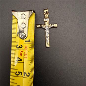 14K Two Tone Gold Mashed Crucufix Pendant