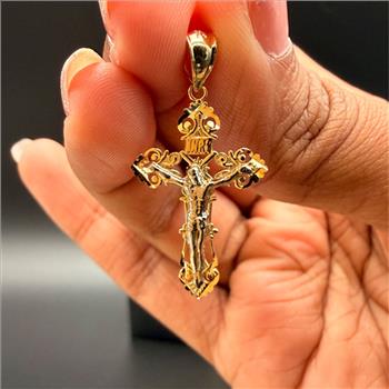 14K Two Tone Gold Crucufix Cross Pendant