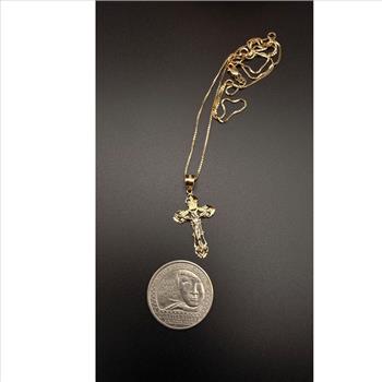 14K Two Tone Gold Crucufix Cross Pendant