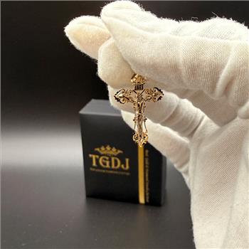 14K Two Tone Gold Crucufix Cross Pendant