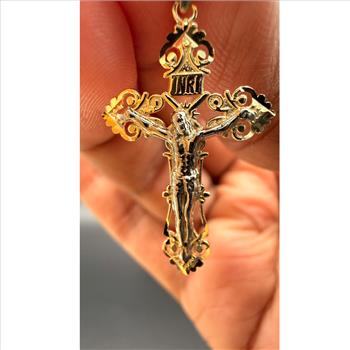 14K Two Tone Gold Crucufix Cross Pendant