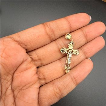 14K Two Tone Gold Crucufix Cross Pendant