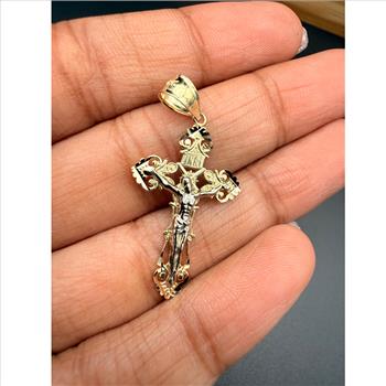 14K Two Tone Gold Crucufix Cross Pendant