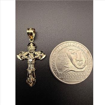 14K Two Tone Gold Crucufix Cross Pendant