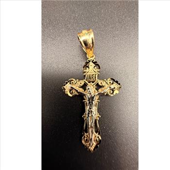14K Two Tone Gold Crucufix Cross Pendant