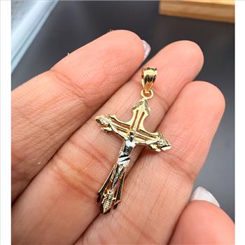 14K Two Tone Gold Cut Out Design Crucufix Pendant