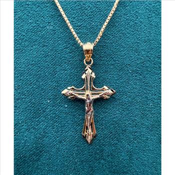 14K Two Tone Gold Cut Out Design Crucufix Pendant