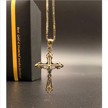 14K Two Tone Gold Cut Out Design Crucufix Pendant