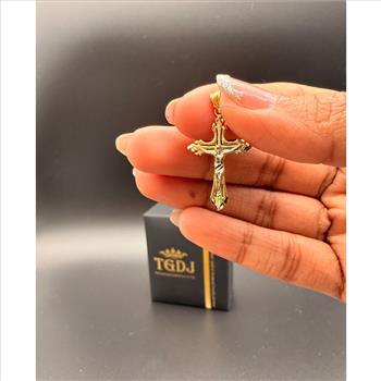 14K Two Tone Gold Cut Out Design Crucufix Pendant