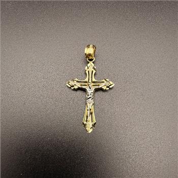 14K Two Tone Gold Cut Out Design Crucufix Pendant