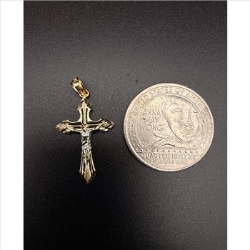14K Two Tone Gold Cut Out Design Crucufix Pendant