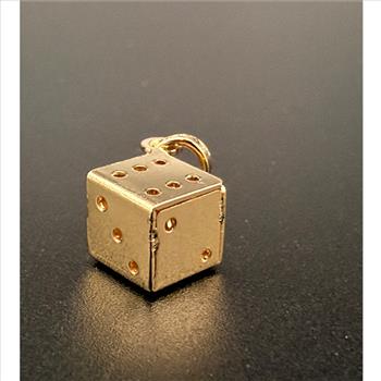 14K Yellow Gold Hollow Dice Pendant