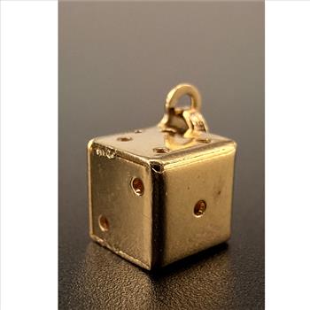 14K Yellow Gold Hollow Dice Pendant