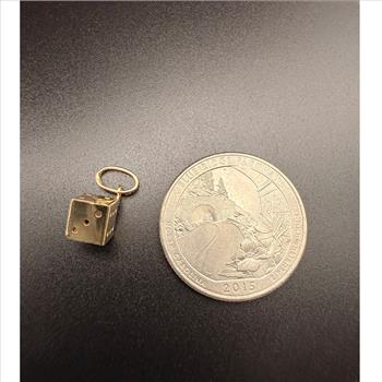 14K Yellow Gold Hollow Dice Pendant