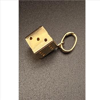 14K Yellow Gold Hollow Dice Pendant