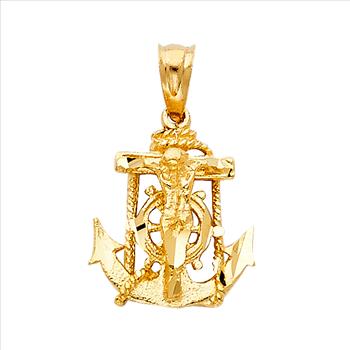 14K Yellow Gold Mariner Religious Crucifix Pendant - 15 mm X 14 mm
