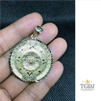 14k Solid Yellow Gold Aztec Calendar Pendant 40MM
