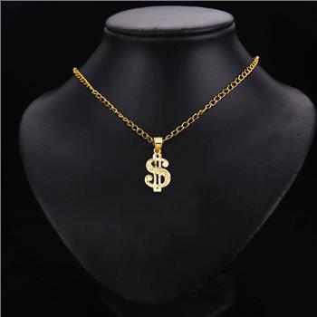 14K Yellow Gold Dollar Sign Pendant - 17 mm X 12 mm